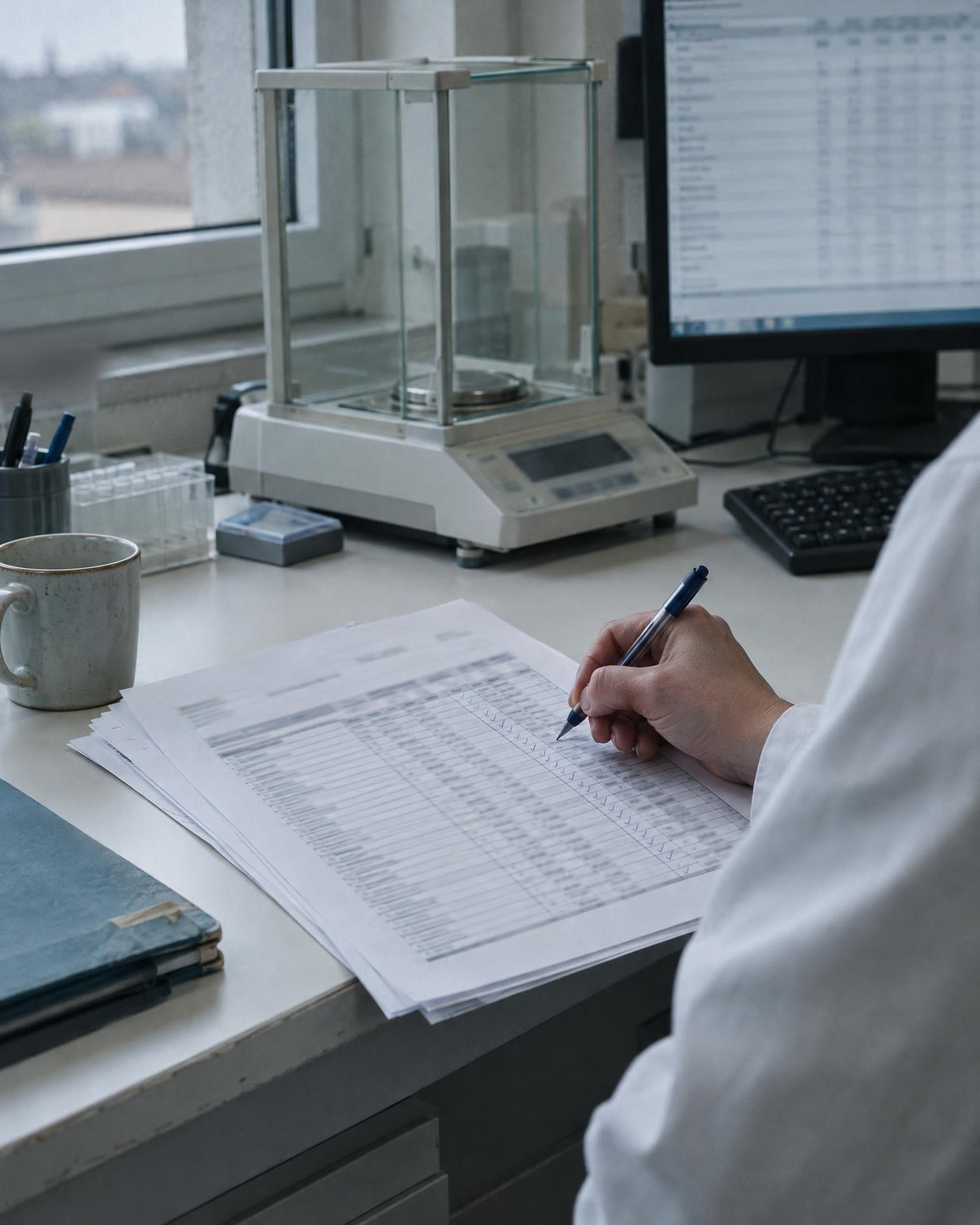 A certificate of analysis being checked line by line